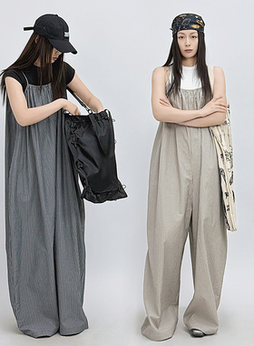 SUN90 日系复古松弛感慵懒风背带裤女夏垂坠氛围感大码显瘦连体裤