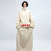 SUN90 慵懒老钱风氛围感加厚颗粒羊毛套装 女高领上衣搭配廓形半裙