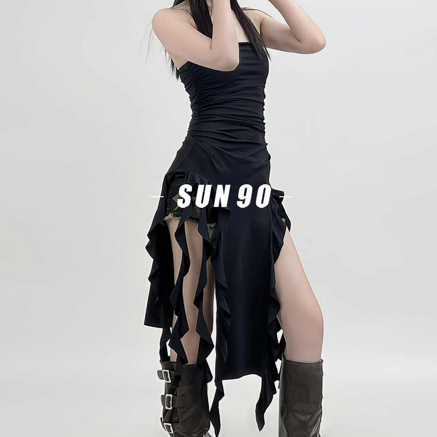 氛围感流苏不规则包臀辣妹裹胸裙