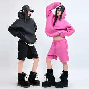 套装 时髦辣妹风松弛感连帽卫衣短裤 慵懒多色加绒两件套 美式 SUN90