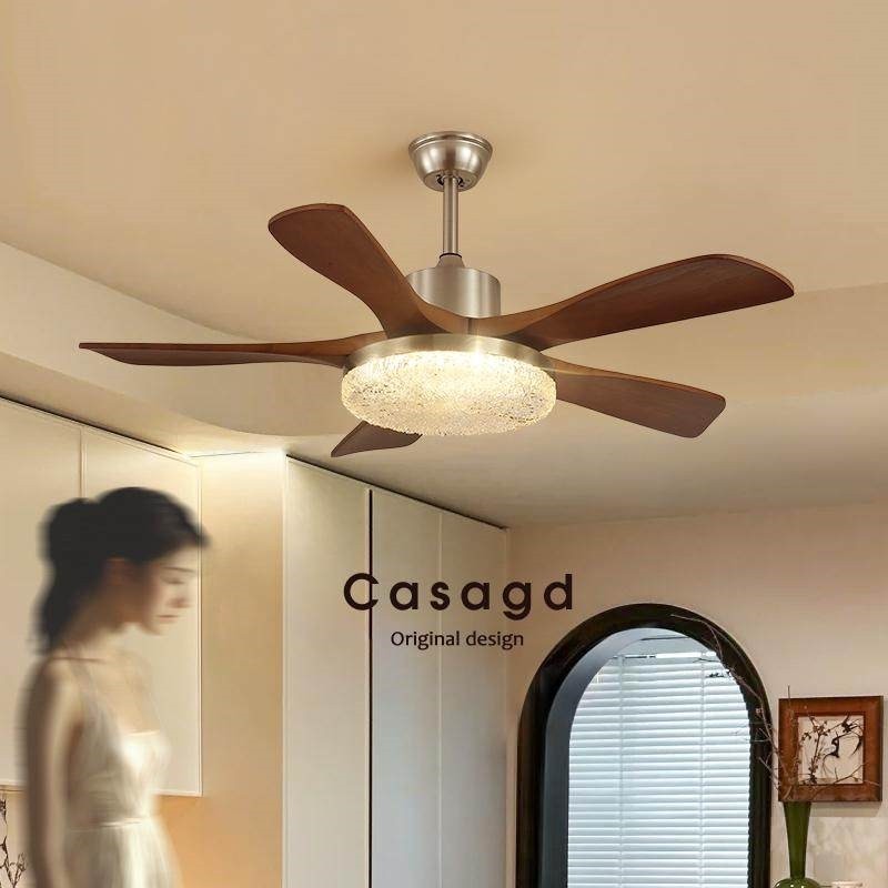 中古客厅风扇灯古铜色实木吊扇灯室灯餐厅灯casagd复古胡桃木色卧