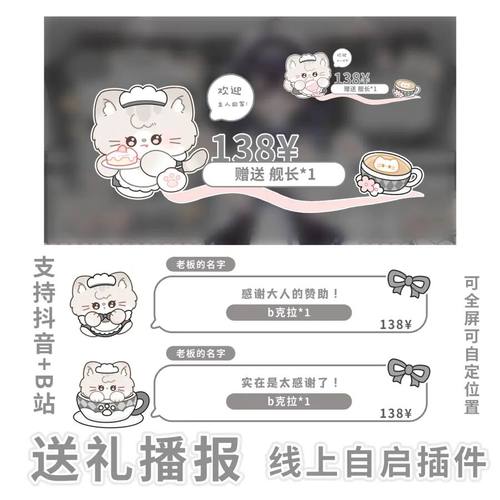 上舰送礼抖音+b站插件【女仆猫猫】虚拟主播/电台线上播报动画