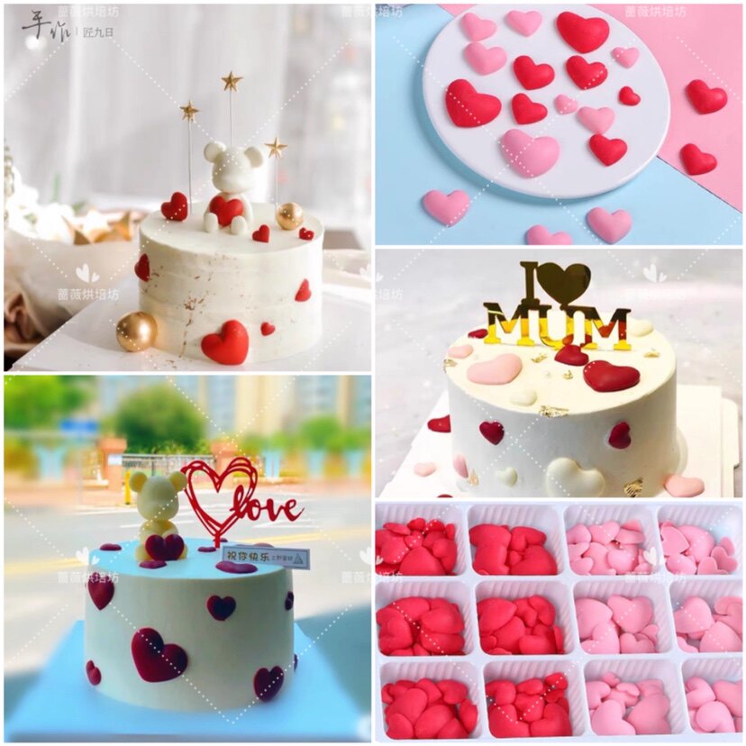 七夕情人节蛋糕装饰摆件心形插件巧克力love爱心生日diy网红食用