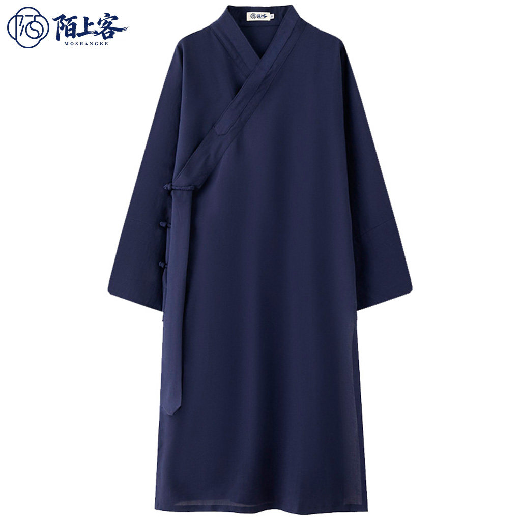 陌上客道袍中长款夏季亚麻道士服斜襟道服居士服道衣练功服三清领