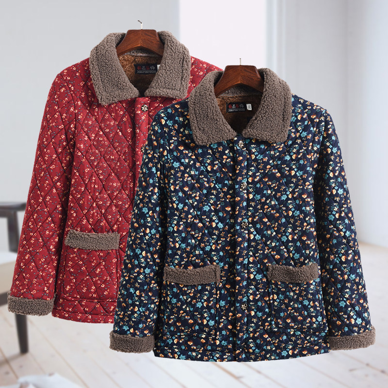 冬季棉衣中老年人女大码加绒加厚棉袄宽松妈妈装保暖棉服居家外套