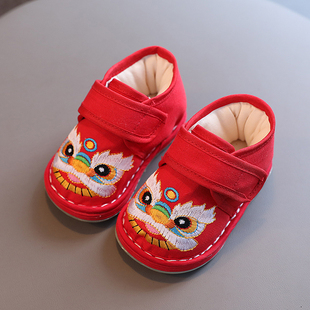 虎头鞋冬1-3岁宝宝棉鞋手工棉花鞋新年红色鞋唐装鞋男女童周岁鞋