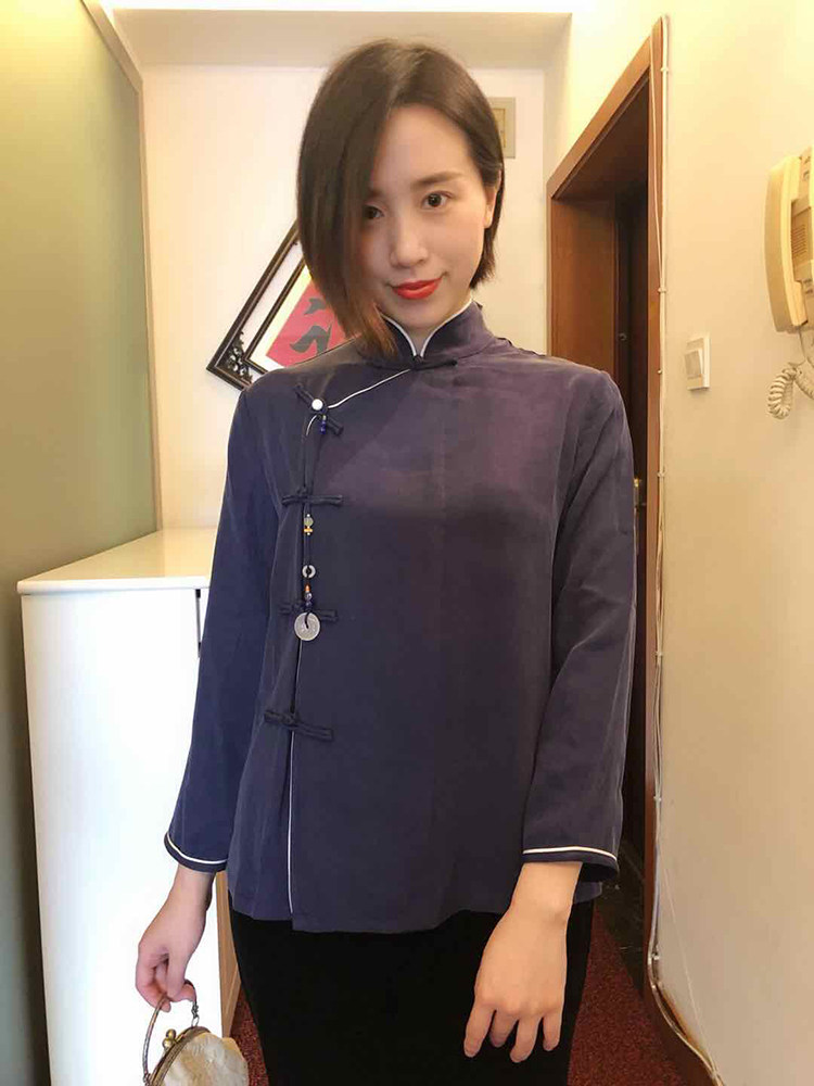 文艺范全棉铜氨丝偏襟旗袍上衣