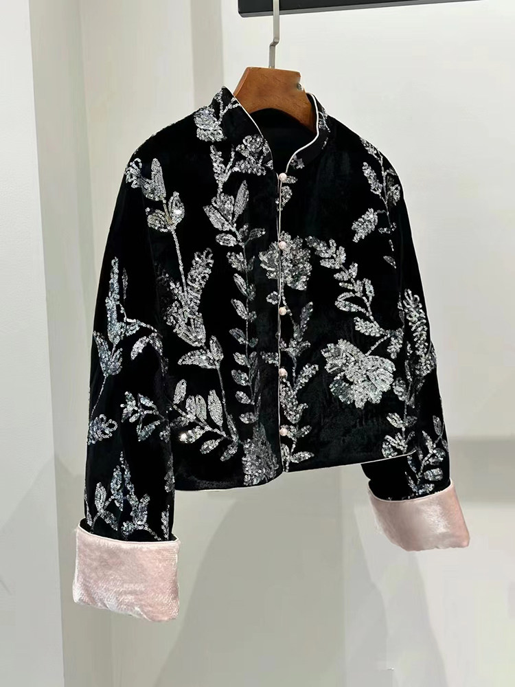 高级感满满 重工手工刺绣贴片真丝丝绒中式棉服上衣外套女,女装/女士精品,上衣,淘宝优惠券,粉丝福利购,淘宝优惠卷