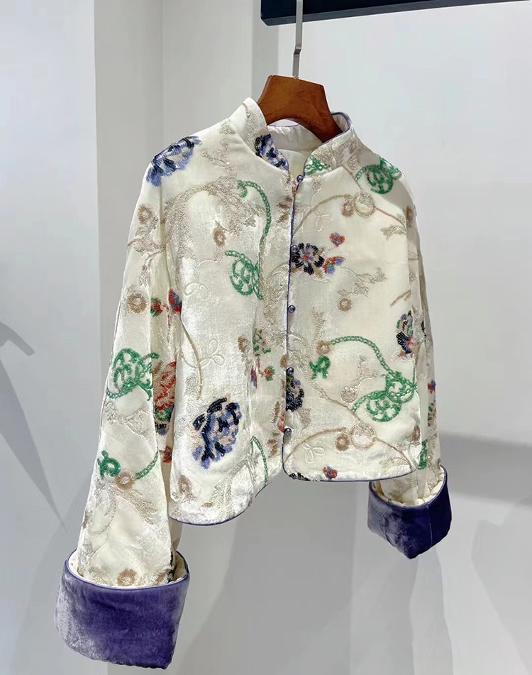 真丝丝绒2023秋冬棉服唐装外套