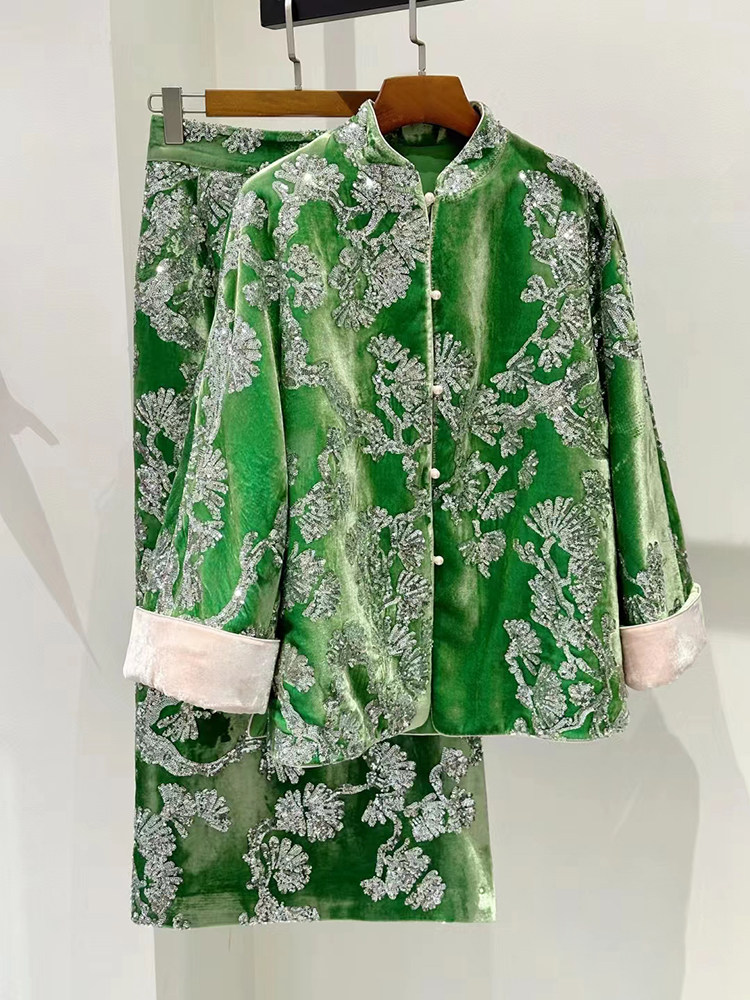真丝丝绒2023秋冬唐装棉服外套