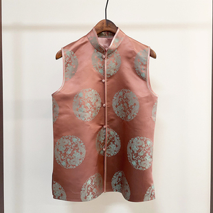 国潮 新中式真丝花蕾缎团龙双滚边中长无袖背心棉马甲上衣女