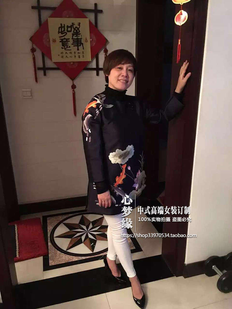 明星同款 绣花中长款中式改良偏襟棉衣单衣外套中式女装