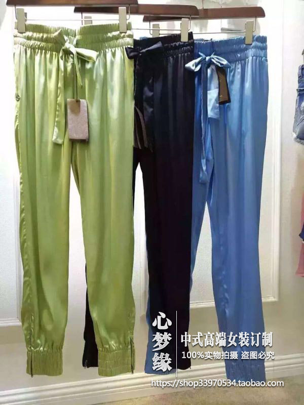 2016新款 100%真丝桑蚕丝高品质小脚休闲长裤四季百搭