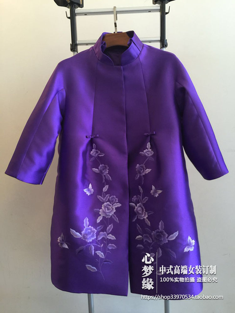 秋款新品 原创多色中国风中式立领开襟绣花中长款上衣外套风衣
