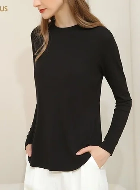 T恤长袖外穿女白色宽松打底衫内搭女装CANVAUS圆领春秋装上衣新款