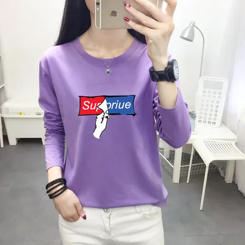 上衣宽松大码】外穿春季【打底衫显瘦春女式秋衣长袖t恤现货韩版