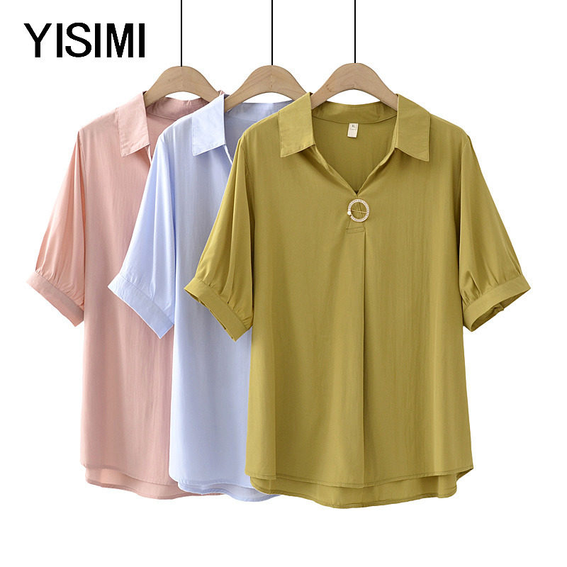 夏季新款中老年大码宽松遮肚子女装2024夏装雪纺短袖衬衫女士t恤