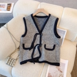 Демисезонный трикотажный жилет для матери, комплект для пожилых людей, штаны, в стиле Шанель, 3 предмета, для среднего возраста, свободный крой