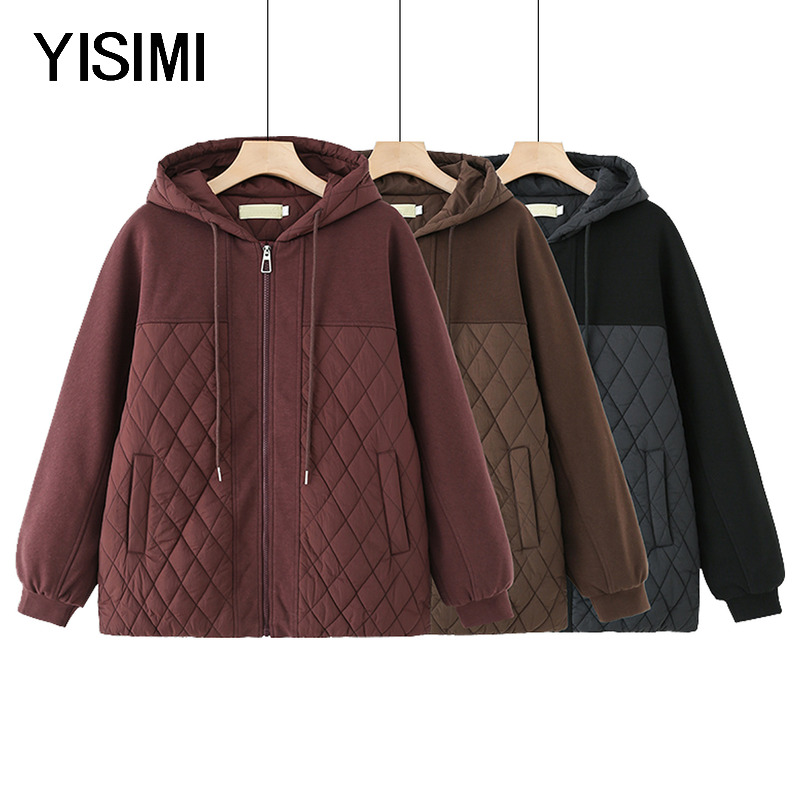 中老年胖妈妈冬装菱格夹棉棉衣