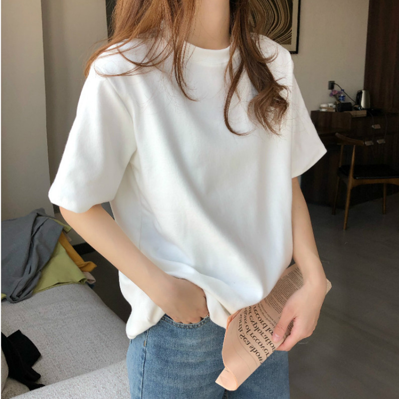 基础款新款纯色夏季白色棉短袖t恤女装ins潮宽松学生糖果色上衣服