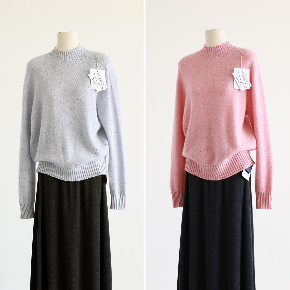 秋冬彩点纱荃羊毛针织衫无缝一体半高领宽松毛衣打底衫内搭上衣女