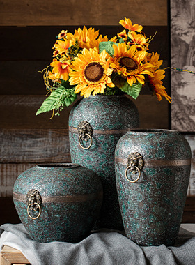 景德镇新中式复古做旧禅意玄关客厅家居摆件插干花水养陶瓷花瓶