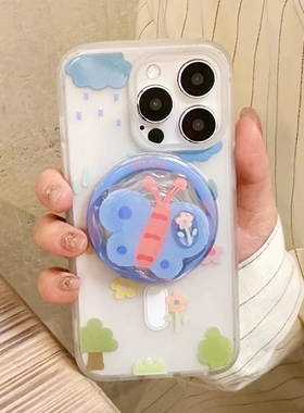 涂鸦花朵蝴蝶磁吸支架适用oppo Findx8ultra/Reno13PRO/12手机壳A5/10/9pro+清新87硅胶x7/X6透白K12/A3/A58X