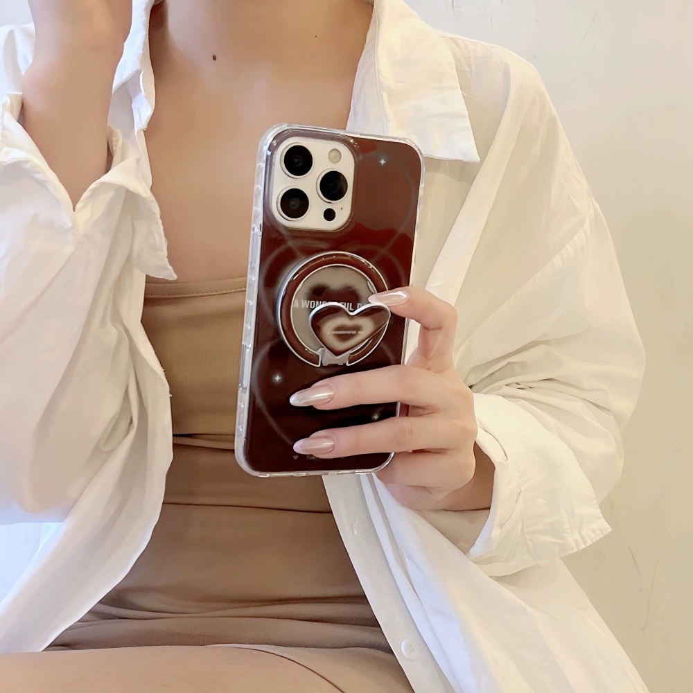 棕色爱心磁吸支点支架适用传音HOT40手机壳15pro红魔10pro+/nfinx Smart8磁吸Phone3Apro华硕ZenFone9渐变软