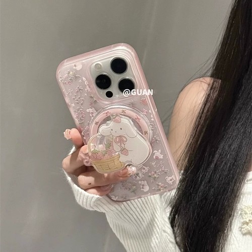 草莓果篮兔子磁吸支架适用A3/OPPO findx8ultra/X7可爱A5PRO手机壳Reno15/12F/11/854pro文艺K10/A57/A78/A93