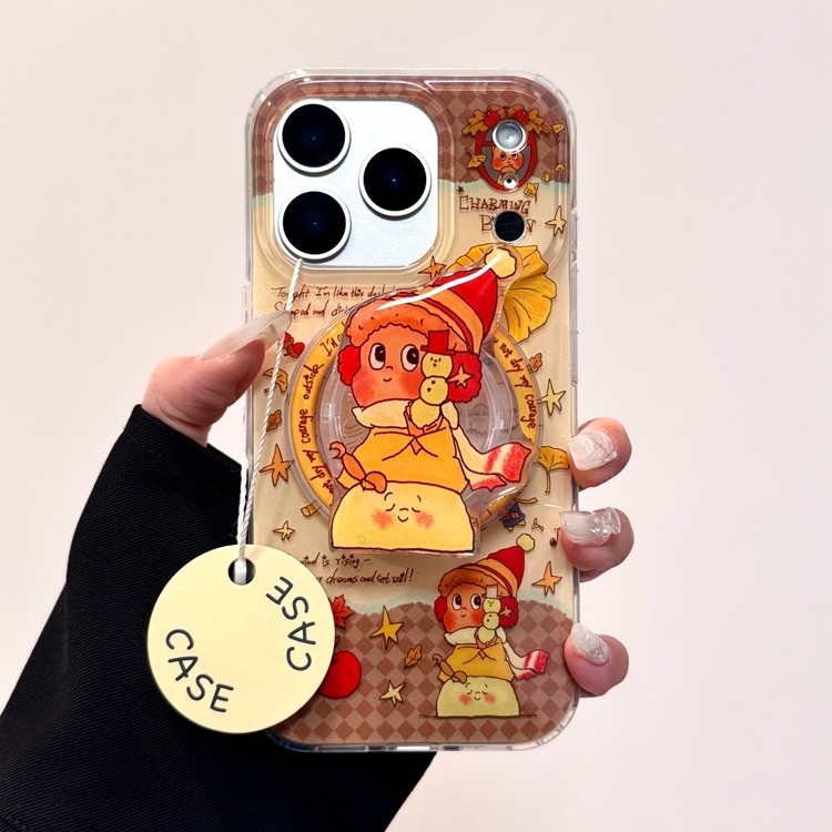 银杏叶星星小人磁吸支架适用苹果17promax/17手机壳16E/12/13PRO油画13mini/XR/14/15PRO/XS/87PLUS硬SE3/Air