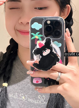 磁吸黑狗猫有趣支架y200适用vivo X100S/s19/S15/S12手机壳x80PRO+/y37可爱y77e/S18/V29软S17t/y78m支架Y52S