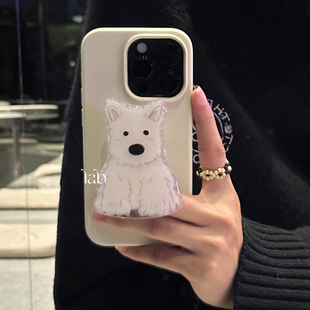 50pro华为100 奶白狗狗西高地支架适用荣耀200 80se液态70 magic6pro手机壳90GT X10女X40i全包X50畅玩30 X9A