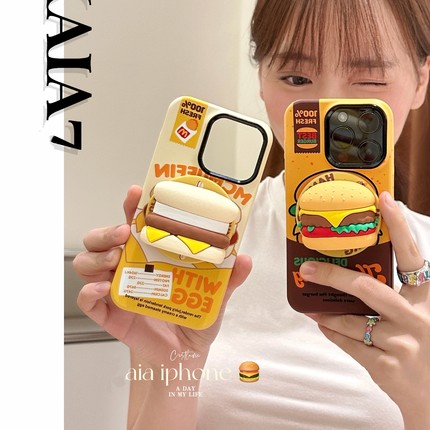 仿真立体汉堡磁吸支架适用小米15T/14/13TPRO/NOTE14手机壳pocox7情侣X3GT/F6/F5红米15R/14/C75搞怪85/M7pro