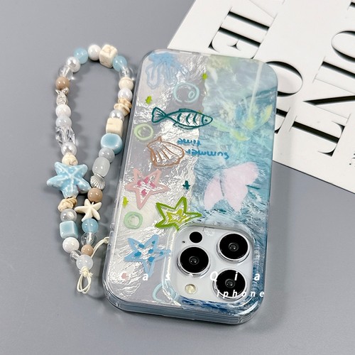 小清新沙滩镭射适用小米17/14/13TPRO手机壳10S/11/K70至尊K90大孔K60e红米Note14/13/10/12链条civi/turbo3