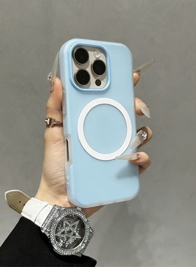 清爽蓝色带磁吸大孔S20适用VIVO X300/X100S手机壳S30PROMINI纯色X90/X200Ultra/V40/S19硅胶Y200i软Y36/S16