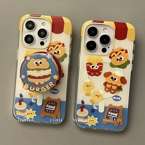 ins汉堡薯条磁吸支架适用A3x/A5PRO/OPPO findx6/X8手机壳reno13/12pro/11F/98543可爱黄7SE/A77/A56/A95/A2