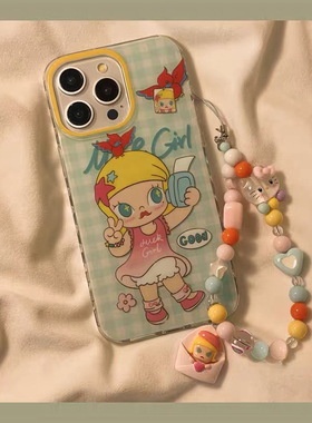 泡泡玛特格纹女孩挂绳适用meizu 18魅族20硅胶21NOTE手机壳note9创意16thplus/21PRO可爱18s链条17硅胶17pro