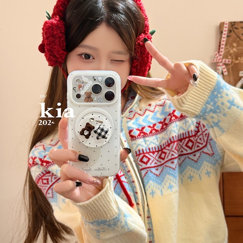 立体星星小熊磁吸支架适用苹果17promax/17手机壳16E/12/13PRO/13mini/XR可爱14/15PRO/XS/876PLUS硬SE3/Air