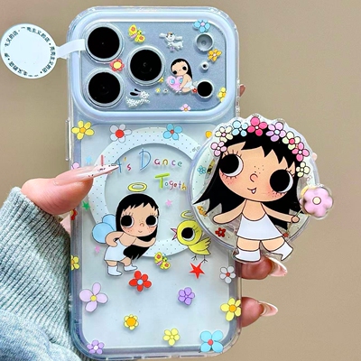 旋转花朵小女孩磁吸支架适用oppo realme NEO8/GT5真我13/GT2大师探索GT8pro透色neo6se手机壳15PRO+14/12/70