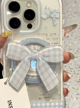 韩系蓝色蝴蝶结磁吸支架适用vivo iQOO z9turbo/Z10手机壳neo9pro/6SE/89卡通iqoo13/11S/12/U5e潮Z8/U1X/Z7i