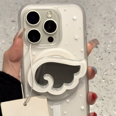 磁吸星星镜子翅膀带支架适用苹果16/11promax手机壳16E/12PRO/13mini/XR简约14pro/15PRO软XSmax/876PLUS女11
