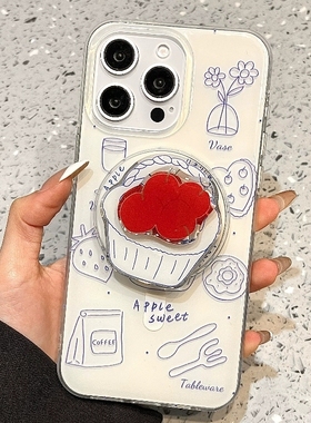 插画苹果旋转磁吸支架适用OPPO手机壳FindX8ultra/X7趣味Reno13/12F/11/87/9/A5pro可爱K11/A95/A57软A98/A3X