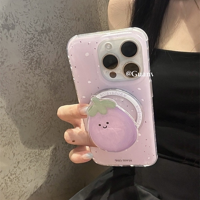 泼墨茄子磁吸支架适用vivo iQOO12/z9x turbo+手机壳neo9pro/8/10pro/11s可爱z9搞怪5S/Z637/U3x/neo7Se/Z8x