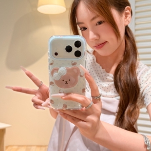 奶棕蝴蝶结小熊支架适用传音HOT40手机壳15pro红魔11pro+nfinx Smart8硅胶hone3Apro华硕ZenFone9可爱立体软