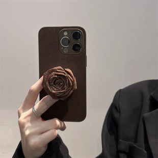 ins咖啡棕复古花朵支架适用华为mate60手机壳mate50/P40Pro高级感P30/P60Enova11/10麦芒20软壳NOVE6/78全包