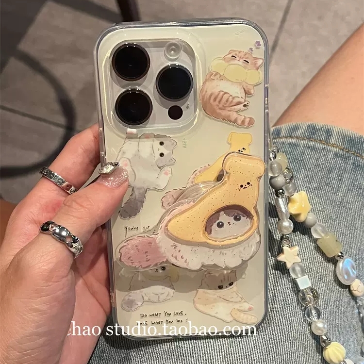 奶呼呼可爱小黄猫支架y200适用vivo S19/X100ultra/S15/X60PRO手机壳x90/y35可爱y78/S18/V30e/S17/y70/Y76s