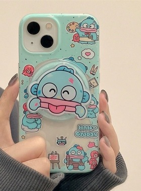 蓝色蓝卡通磁吸适用苹果16PRO/12手机壳15PROMAX/13mini支架smax硅胶iPhone14/11有趣XR/678plus/SE3新款女生