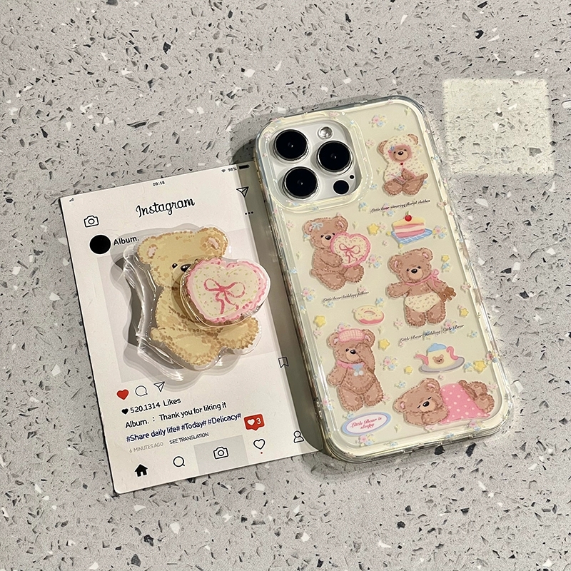 布偶爱心小熊旋转支架适用OPPO手机壳Findx8/X7亮面ind/Reno13/12/11软萌8/9/A3pro可爱7/6/K12/A58/A57/A79