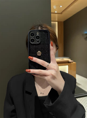 小香风毛呢山茶花适用小米14/13手机壳K50秋冬红米note13pro女11绒布K60至尊Note11T高档10硅胶K30pro全包边