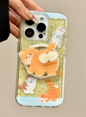 撅屁股猫咪旋转磁吸支架适用三星S24/Note10/A34/A55/S20手机壳A54趣味s24FE/S25ultra透A23/M55/S10/S21/A22
